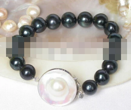 

free shipping 09801 black freshwater pearls bracelet mabe pearls