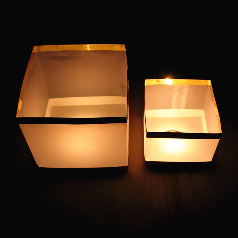 

50pcs/lot 15CM Chinese Square Wishing Lantern Floating Water Lanterns Lamp Light With Candle Gold/Silver Color Dropshipping