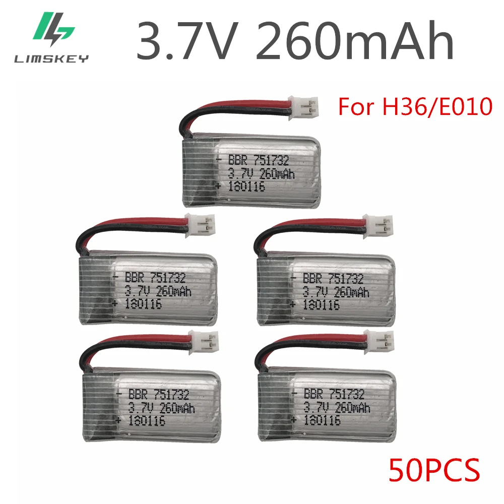 

50pcs 3.7V 260MAH For Eachine E010 E010C E011 E013 H36 Mini RC Quadcopter 3.7V 260MAH 30C Libo Battery Upgrade Capacity Battery