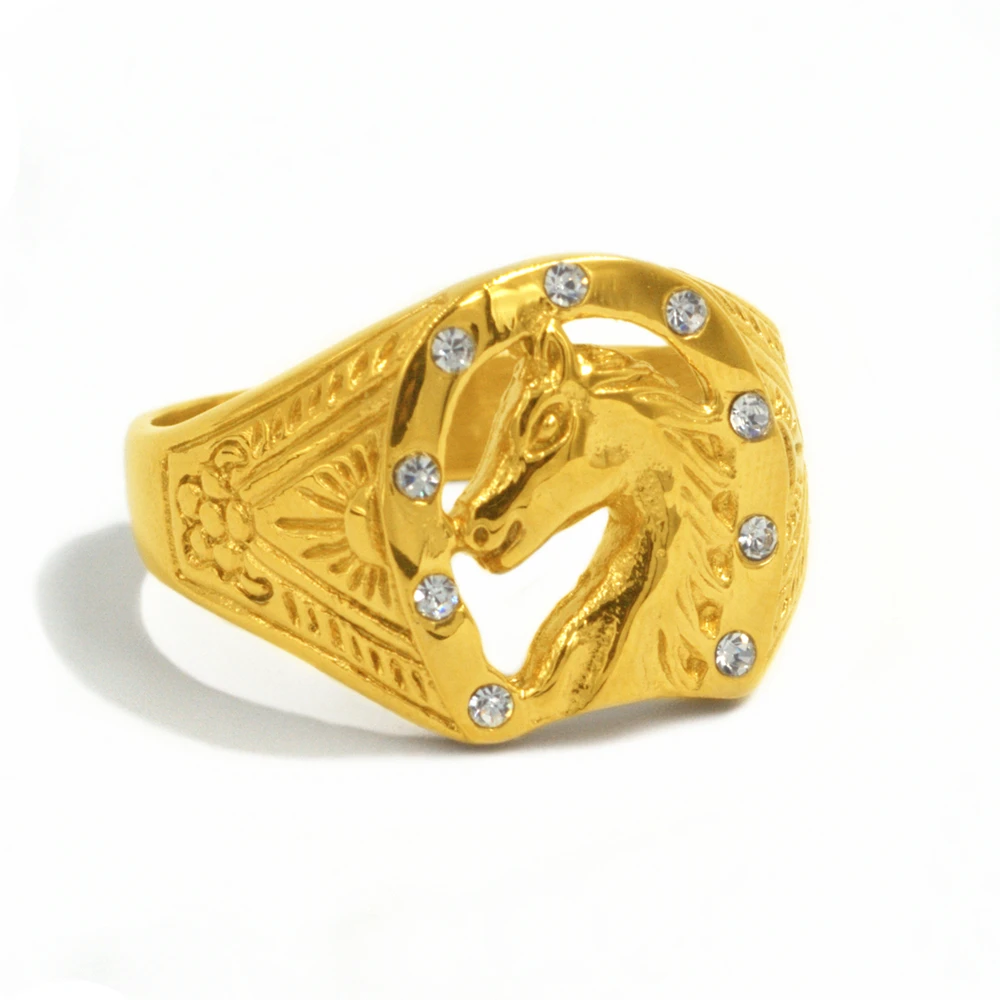 

US Size 8 to 13 Unique Horse Head Ring Stainless Steel Cubic Zirconia Jockey Club Ring Men The Derby Stallion Gift