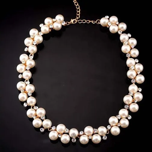 Новый Очаровательная женская Мода Блестящий Сплав Золотой Rhinestone Перлы Faux Бусы