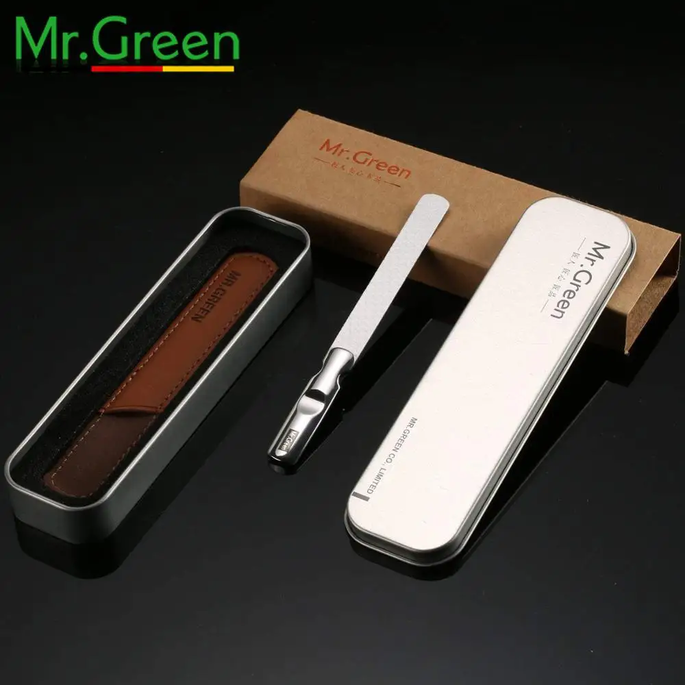 

MR.GREEN stainless steel nail file professional nail tool non-slip handle double-sided polished nail file with leather case