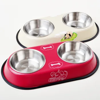 

High quality Protable Stainless steeldog pet double feeding bowl Pet food and water bowls for dog and cat pet water dispenser