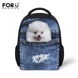 FORUDESIGNS/Kawaii Pomeranians дети обувь для девочек школьные ранцы 3D деним карман животных кошка собака узор детский сад книга сумки Mochila