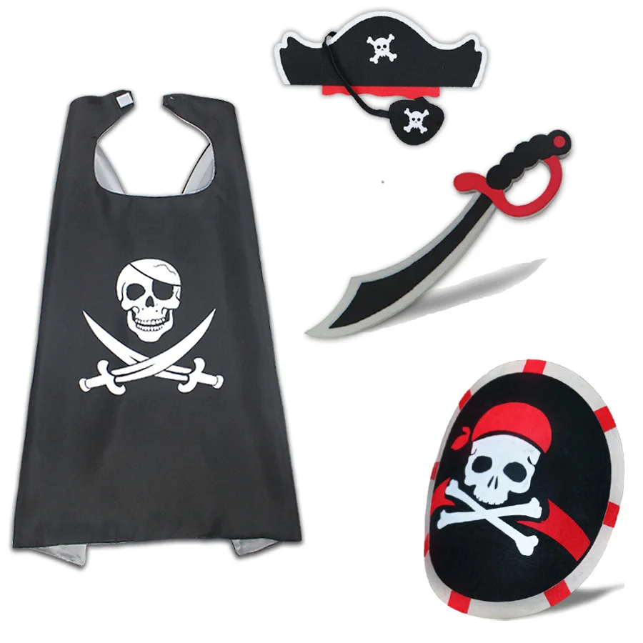 

D.Q.Z 70*70 cm Pirate Costume Children Cape Eye Patch Elastic Knife Shield Christmas Gifts Baby Suit Movie Carnival Toy