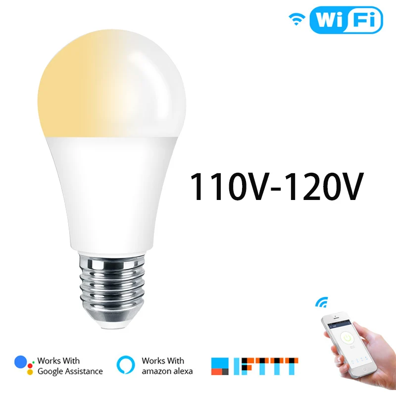 1 PC of 110v Smart Life/Tuya приложение дистанционное управление работает с Alexa Echo Google E27 E26 wifi-патрон, умный свет лампы светодиодный светильник 7 Вт Теплый Холодный белый - Комплект: 1 PC of 110v