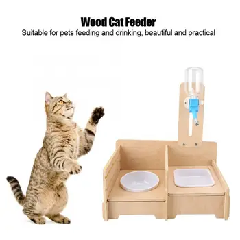 

Luxury Multi-Function Wooden Assembled Pet Cat Dog Double-Bowl Feeder with Adjustable Water Bottle Fashionable Gifts