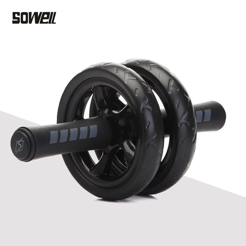 Мышечное двухколесное колесо без шума Ab ролик с ковриком для упражнений фитнес оборудование брюшной полости ролик 1 - Цвет: Черный