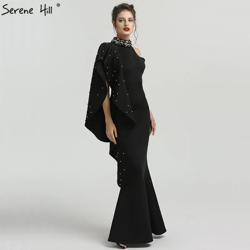 

Long Black Beaded Satin Mermaid Formal Evening Prom Gown Dress Party Mother Of The Bride Robe De Soiree Kaftan Dubai BQA8024