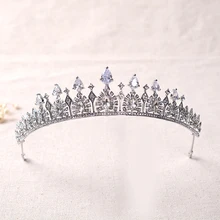 2016 Circón Corona Nupcial Cristalina de La Boda Accesorios Para el Cabello de Alta gama Coronas Tiara venda de las mujeres Brazo Largo Prom Joyería Del Pelo