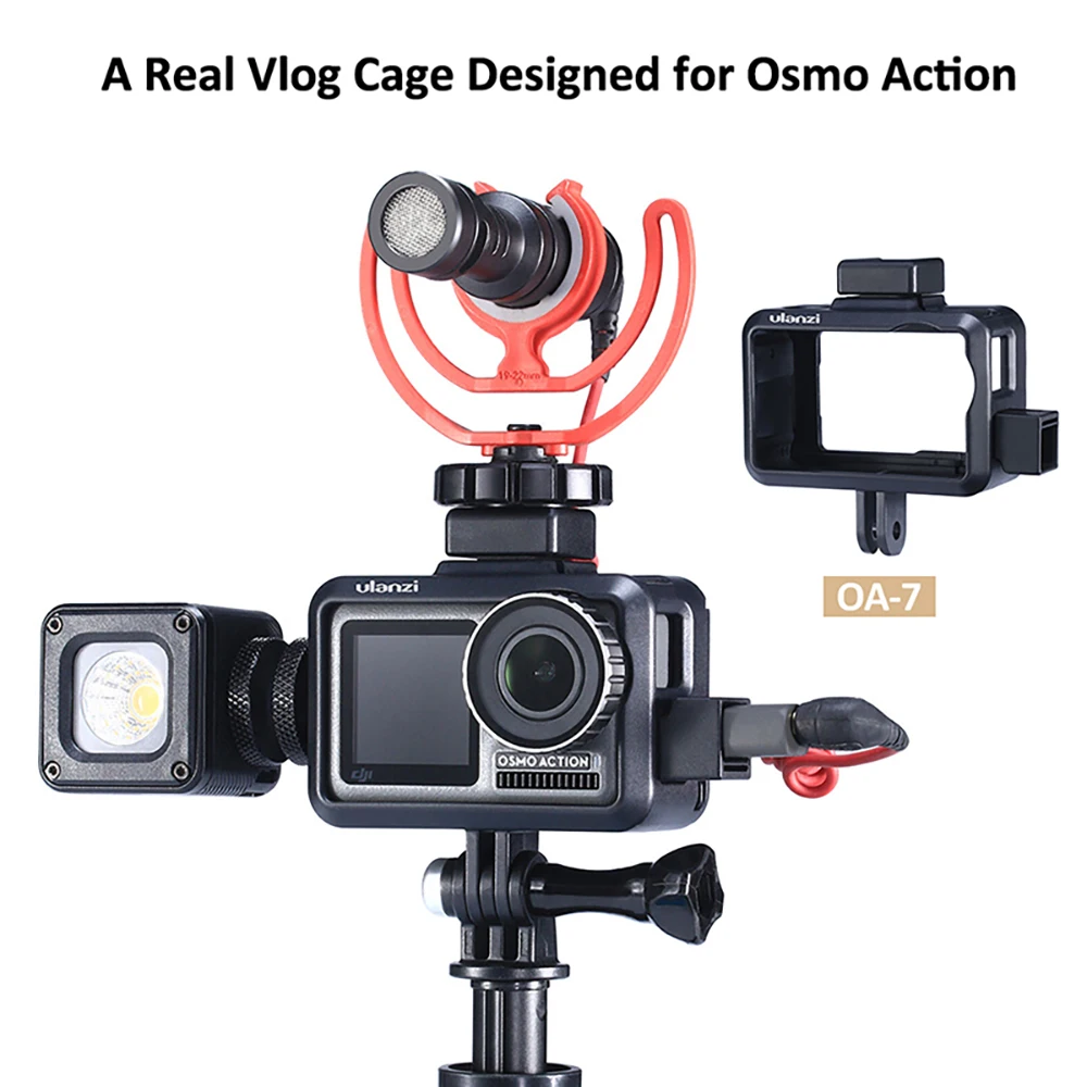 

Ulanzi OA-7 Vlog Case for Dji Osmo Action with Dual Cold Shoe Mount for Vlog Microphone Photographic Lighting Vlog Case Add Gift