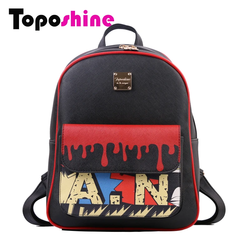 Toposhine Women Backpack Panelled PU Leather Backpacks Korean School Girls Bag Ladies Bags Fashion Zipper Female