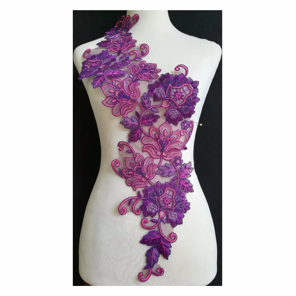 

Purple/Pink Flower Embroidery Patches Neckline Organza Lace Appliques Collars Sewing DIY Craft Dance Wedding Decoration TBNC136K