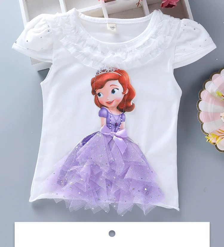 Новинка; летняя футболка принцессы для девочек; Детские хлопковые футболки «Эльза»; Кружевная футболка; детская одежда с 3D алмазной аппликацией для дня рождения - Цвет: Золотой