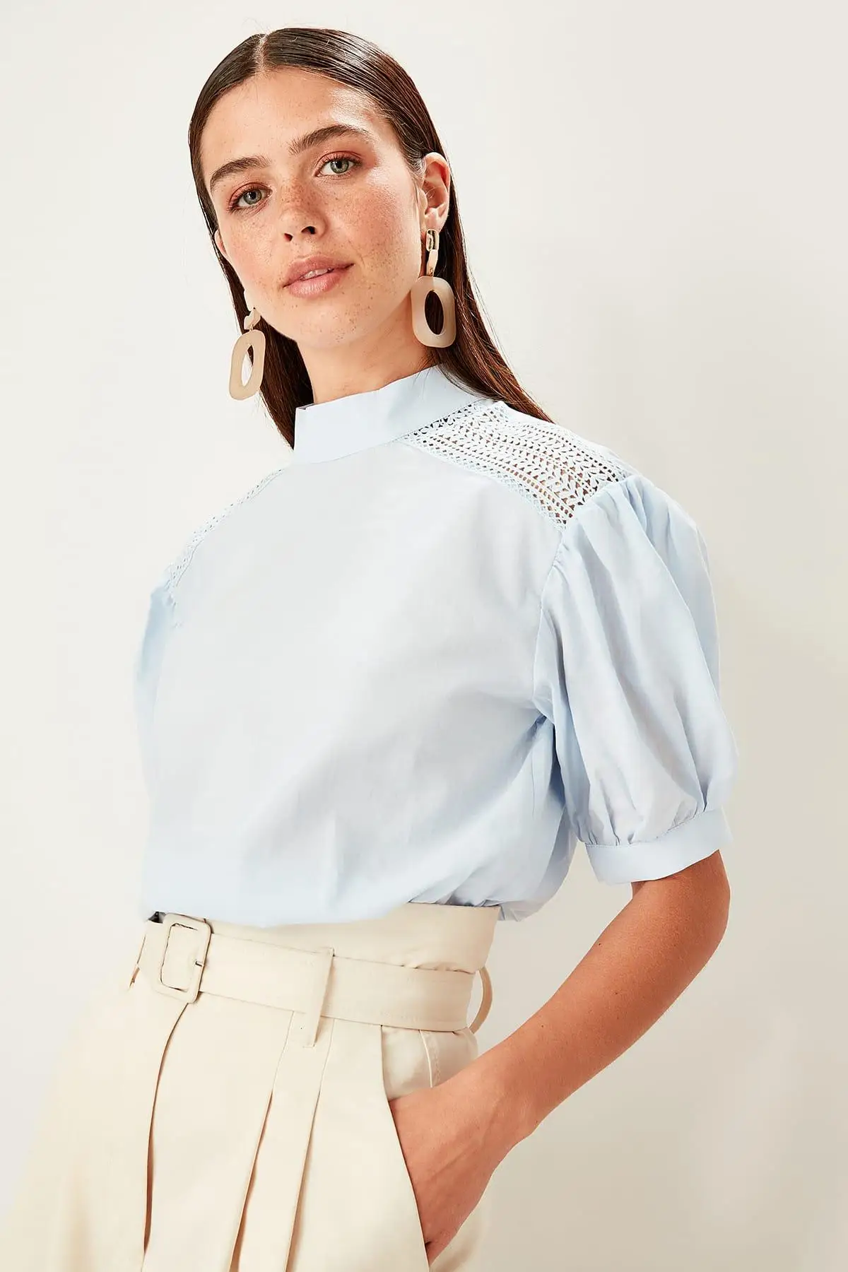 Trendyol Mavi embroidery detaymi Bluz TWOSS19BB0280| |