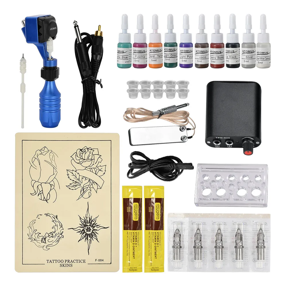 

Tattoo Machine Kit Practice Color Set Maquina De Tatuar Kit Completo Permanent Make Up Machine With Power Supply And Power Cord