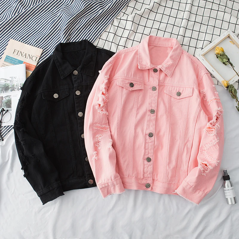 

Spring New Denim Jacket Men Fashion Solid Color Casual Hole Jacket Man Streetwear Hip Hop Loose Bomber Jacket Male Clothes M-5XL