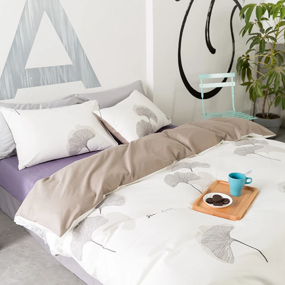 Khaki Ginkgo Leaf Duvet Cover Set Twin Queen King Size Bedding Sets 100