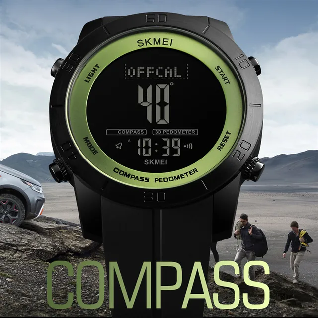 SKMEI Compass Sports Watches Dual Time Metronome Calorie Pedometer Digital Watch Fashion Men Electronic Clock Relogio Masculino