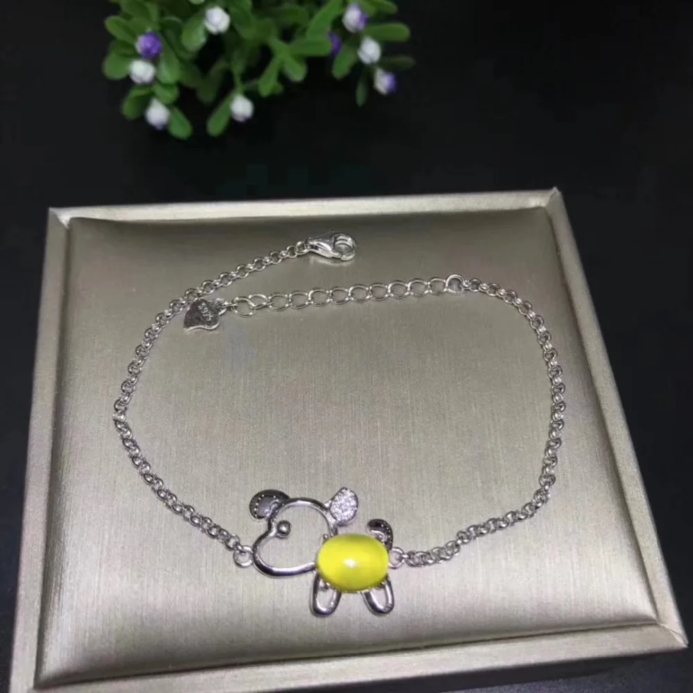  Bracelet en forme de chien vert naturel avec Bracelet en forme de collier en argent S925 pour femme