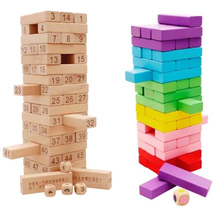 

54PCS Wooden Tower Wood Building Blocks Toy Domino Stacker Extract Building Educational Jenga Game Gift