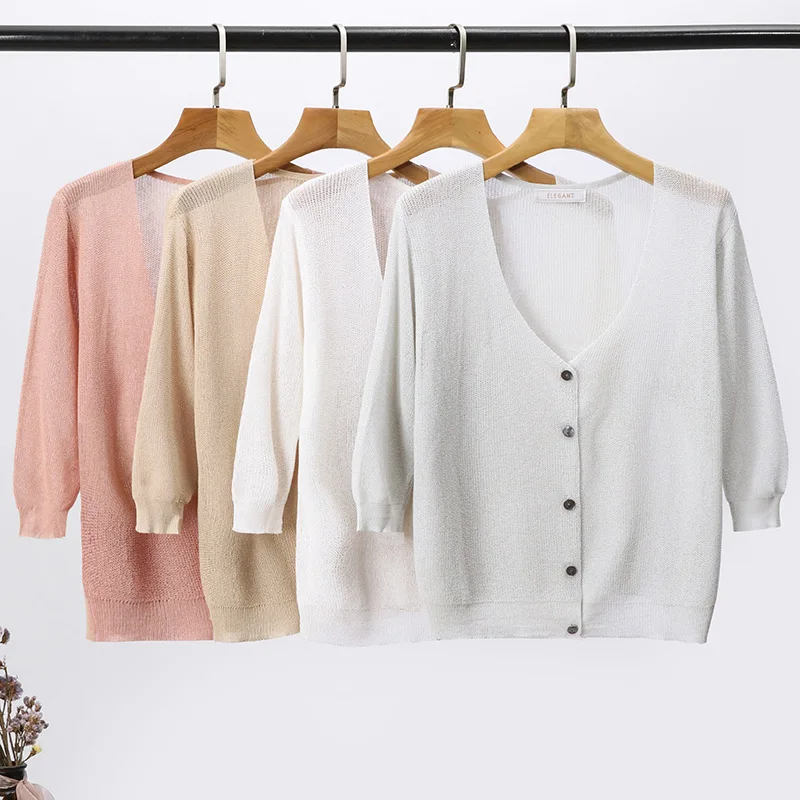 

Summer cardigan women thin sweaters outside Knitted top pink/white/gray 2019 new V-Neck one size oversized sweater hollow