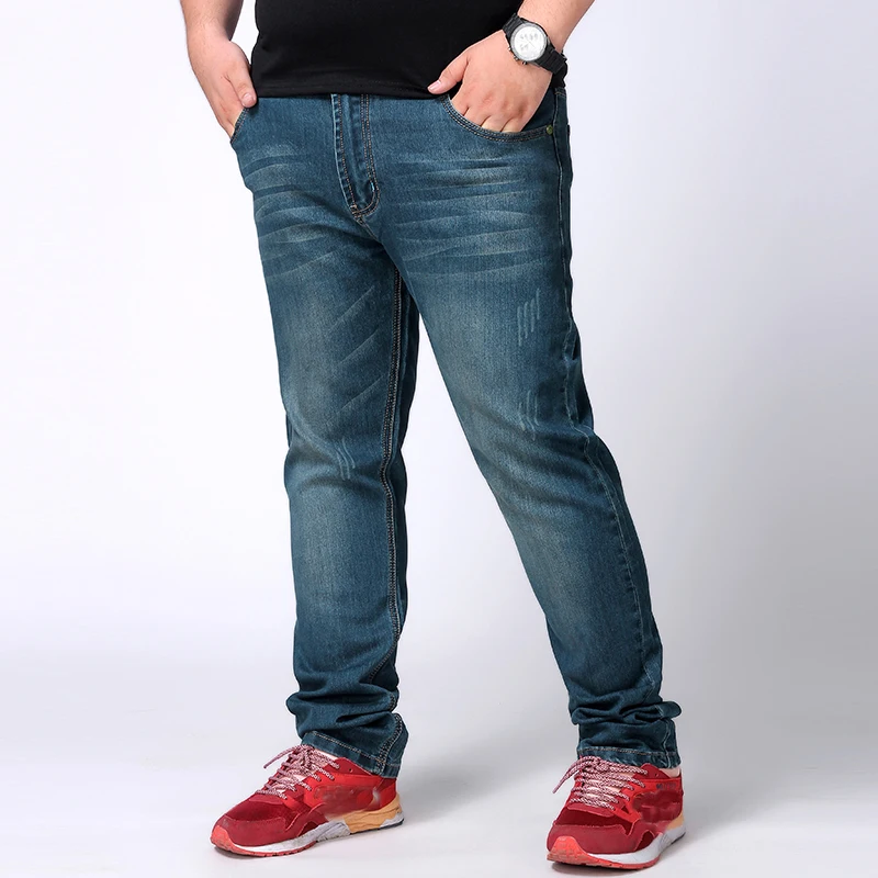 Men's Dark Blue Plus Size Classic Distressed Jeans Straight Loose