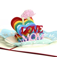 3D ручной работы, лазерная резка красочной обложке сердце я люблю маму Бумага Поздравительные открытки открытка Благодарения День матери креативный подарок