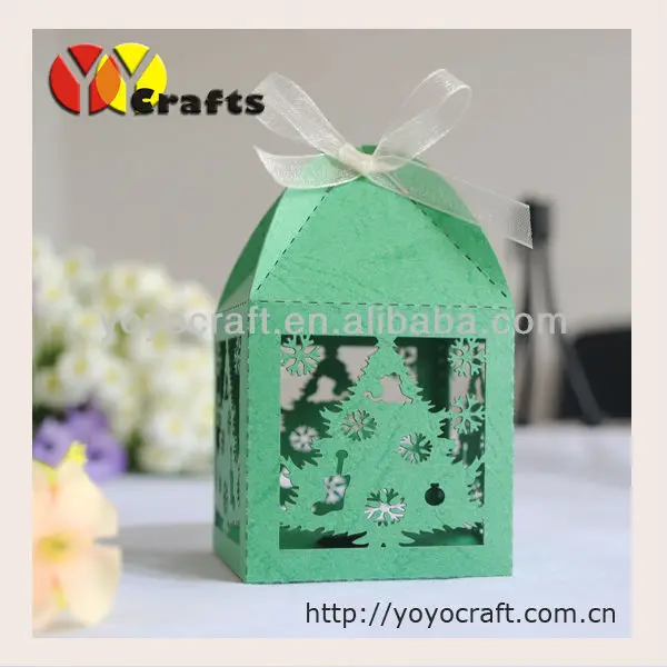 

Free shipping laser cut paper in various color customizable OEM available Christmas tree sweet boxes for Christmas