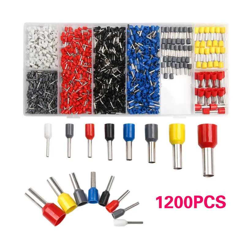 

1200PCS Insulated Cord End Terminal Cable Assortment 0.5-10mm2 AWG 22-8 Wire End Ferrules