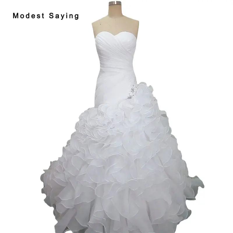

Sexy Mermaid Sweetheart Ruffled Wedding Dresses 2019 Formal Organza Long Pleated Bridal Gowns Ivory Custom Made vestido de noiva