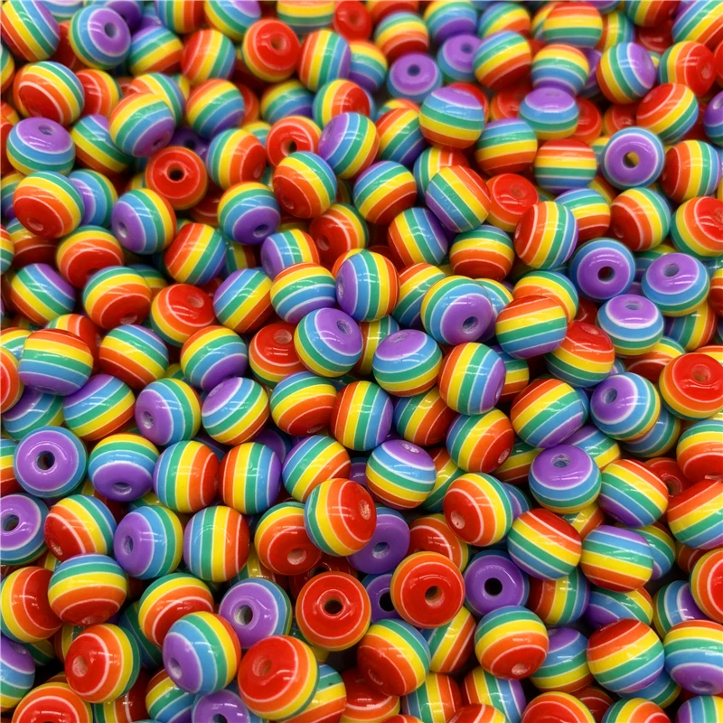 Spacer Beads 6mm 8mm 10mm Resin Spacer Beads Round Stripe For Jewelry Making DIY Bracelet Necklace Accessories
