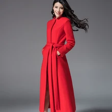 Женские шерстяные coatred черные, винно-красные длинные тонкий