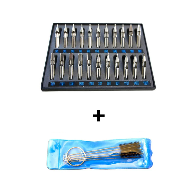 

22PCS Tattoo Tips 304 Stainless Steel Tattoo Nozzle Tips 5PCS Tattoo machine Gun Tip Brushes For Needles Set Kit Drop Shipping