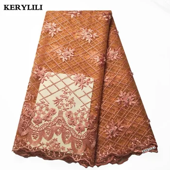 

5 Yards Orange Swiss Voile Lace In Switzerlan High Quality Rhinestone&Bead Dress Tulle African Lace Fabric Embroidery KRL-28715