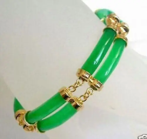 

new Rare Double row Natural Green JADE 18K GP Jewelry bracelet 7.5 inches