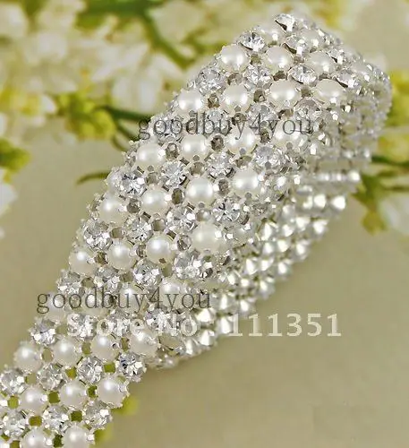 P4 1 Yard 4 Rows Diamond A Rhinestone And Pearl Wedding