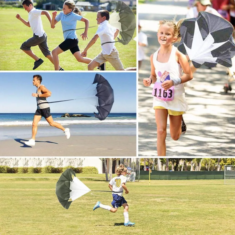 Men Women Speed Resistance Training Parachute Running Chute Soccer Football Training Parachute Umbrella Black 1Pcs 