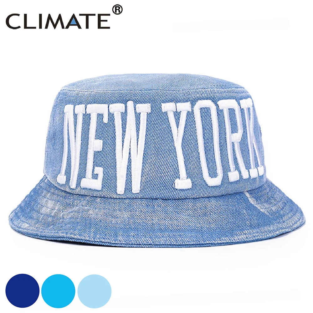 

CLIMATE New York Denim Bucket Hats Men Women Denim Hat Hip Hop Cotton Denim Hat Beach Seaside Bucket Sun Hats for Men Women