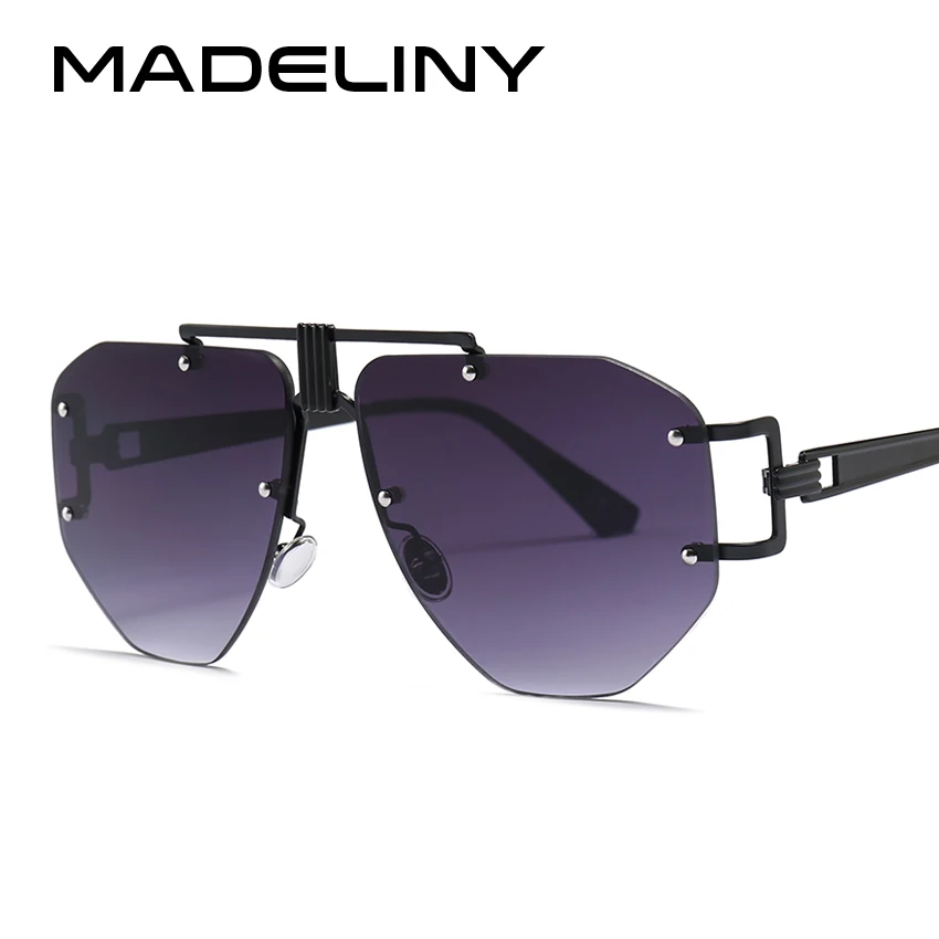 MADELINY 2018 Новый негабаритных Для женщин квадратные солнцезащитные очки бренд Дизайн Винтаж без оправы Для мужчин Солнцезащитные очки
