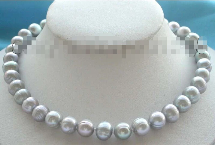 

FREE SHIPPING>@@> 18" Genuine Natural 12mm Gray Pearl Necklace Zircon! ^^^@^Noble style Natural Fine jewe &