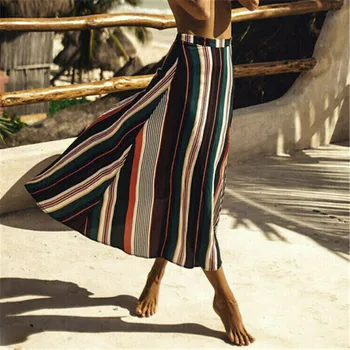 

New Brand Summer Skirts Hot Sale 2019 Novelty Sexy Women Skirt Lady Open Side Split Skirts Striped High Waist Long Maxi Skirt