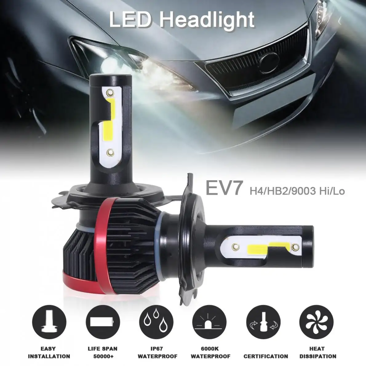 1pair H13 9008 10800LM 120W LED Car Headlight Kit Hi//Lo Turbo Light Bulbs 6500K