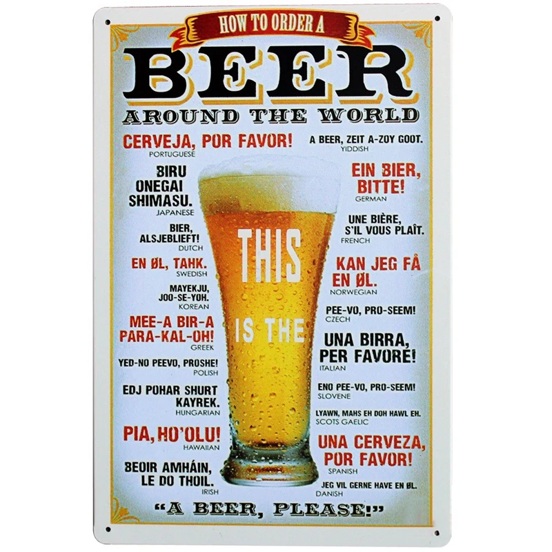 

Free shipping Vintage metal Bar Sign , Beer around the world retro pub sign wall decor man cave ,30x20cm