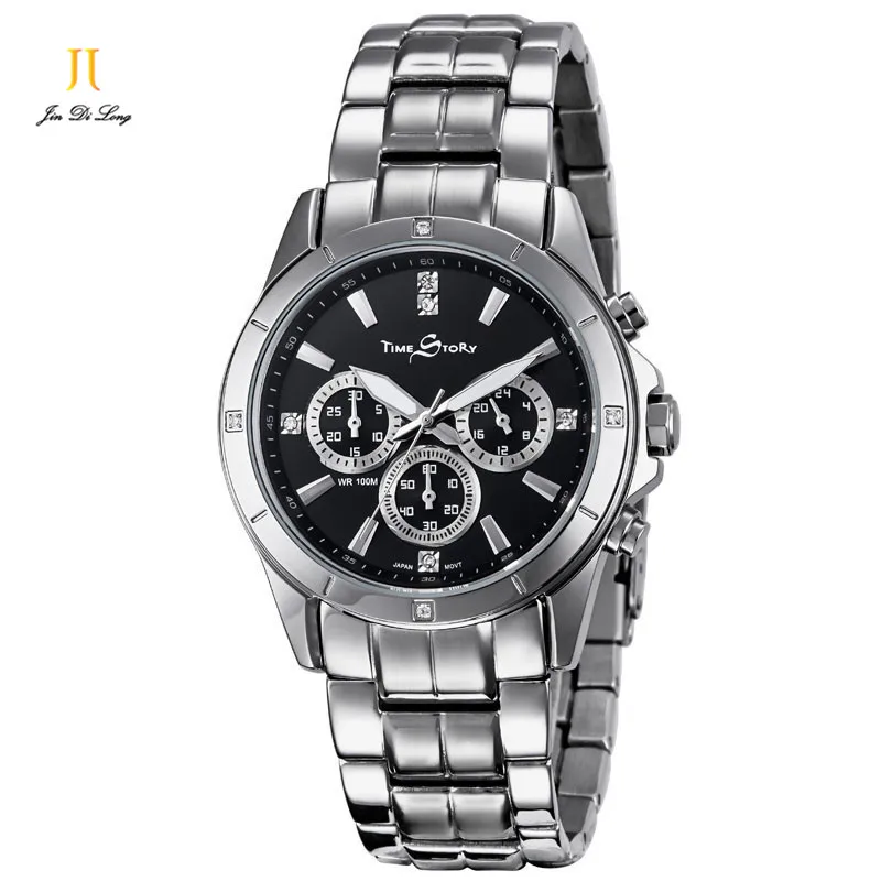 Brand Luxury Fashion Business&Casual Watch Men's Quartz Diamond Wrist Watches Stainless Steel Luminous Calendar Waterproof 100M