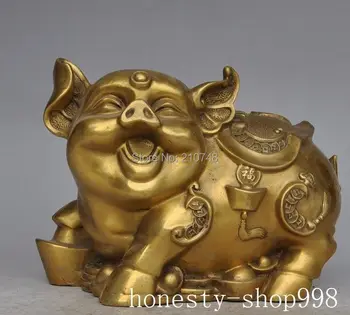 

Home Decor China Chinese Fengshui Brass copper Wealth Zodiac Year Animal Pig Yuanbao Statue