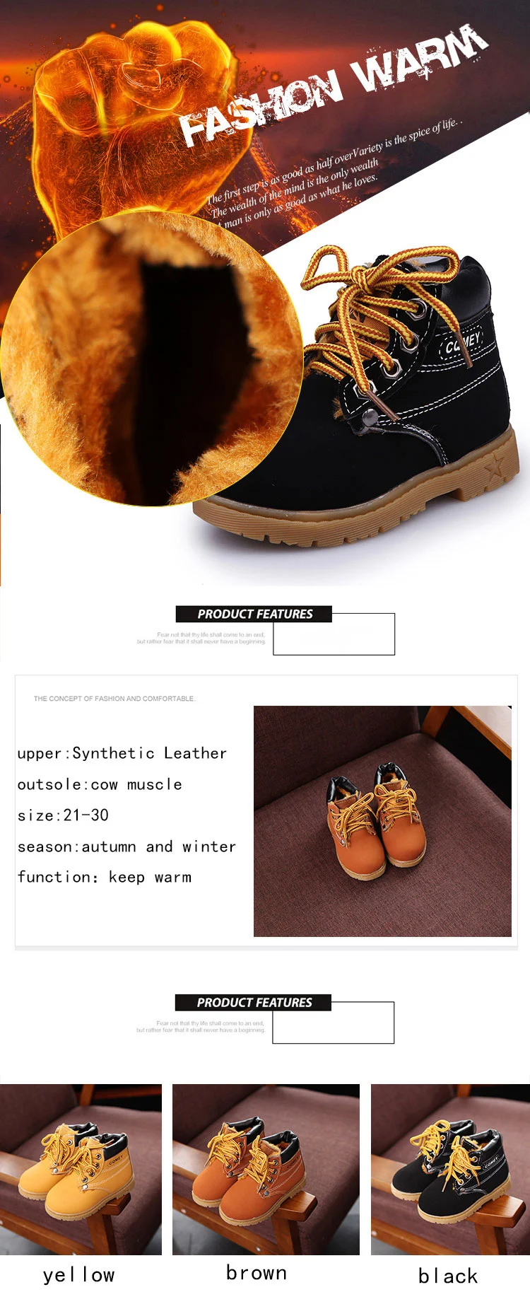 Kalupao 2018 Kids Rivet Ankle Boots Girls Boys Shoes Short Yellow Autumn Martin Cow Muscle Boots Baby Child Leather Shoes  (23)