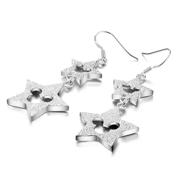 

Handmade 925 Sterling Silver Long Tassel Earrings Double Star Gothic Drop Earrings for Women Accessories Love Gift Bijoux