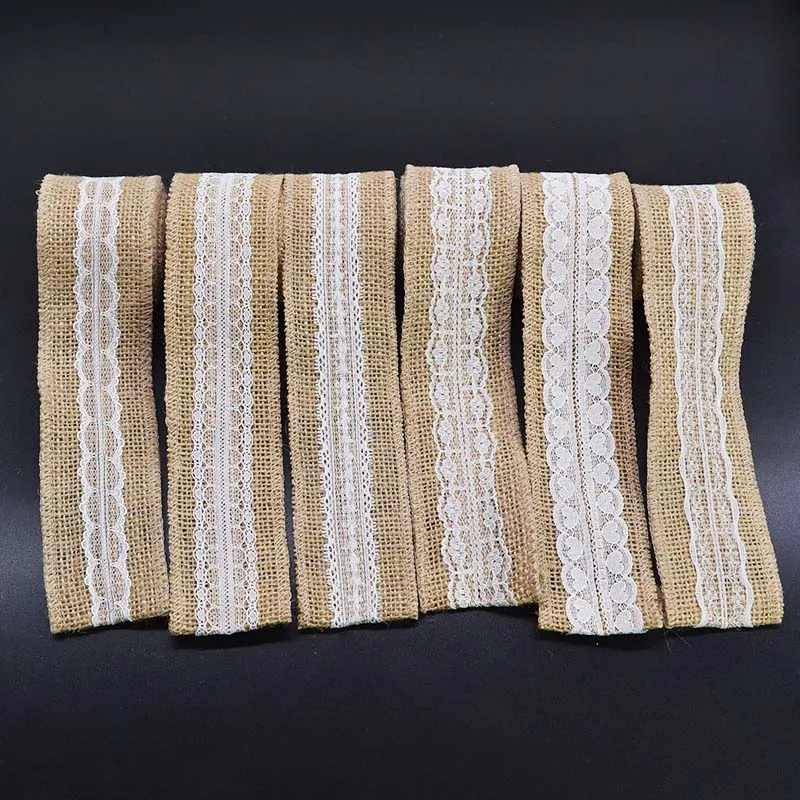 2 м/roll натуральный джут, джутовая ткань, мешочная ткань лента с хлопковая кружевная отделка ткань для DIY Вышивание Свадебные украшения интимные аксессуары