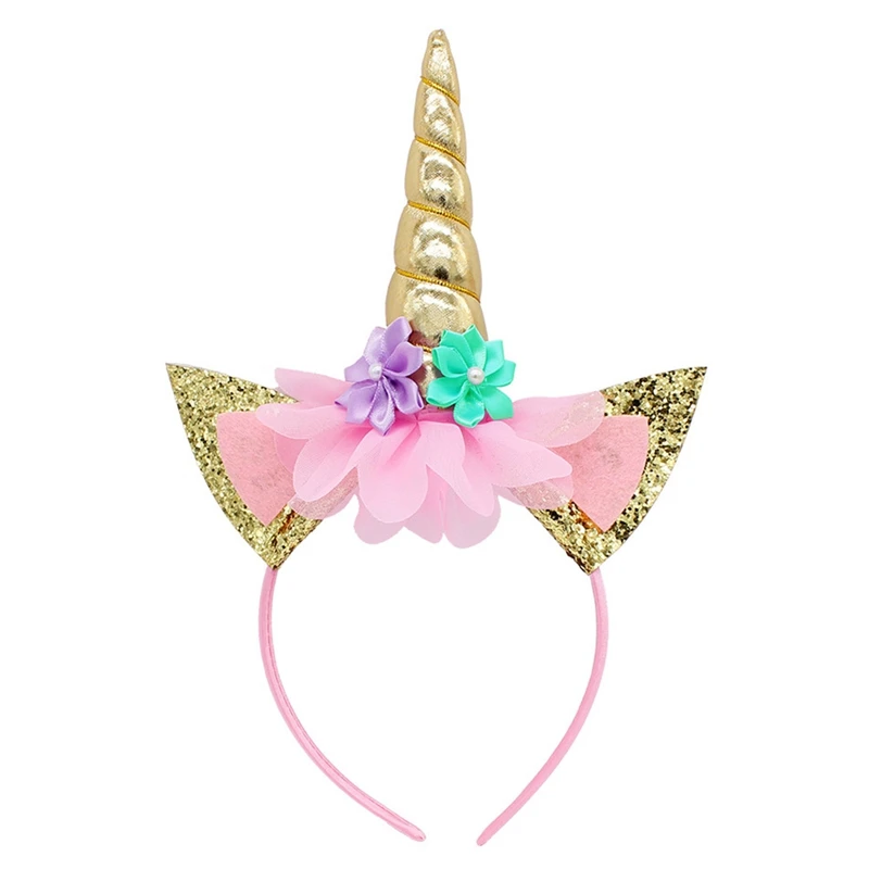 1 шт. Радужный Единорог Рог Hairband Дети шифон повязка на голову "Единорог" блеск
